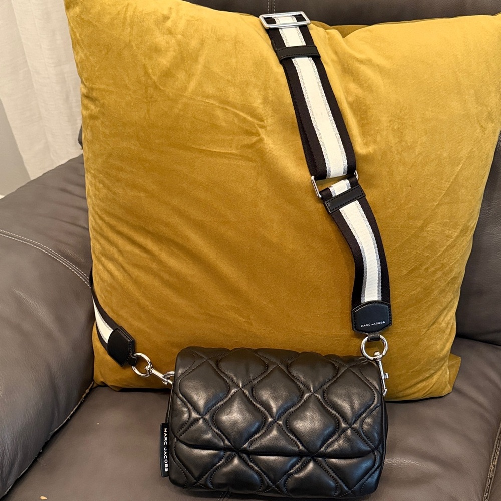 Marc Jacobs Pillow Black Quilted Crossbody Bag with Striped Strap - Picture 2 of 10